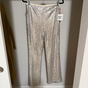Open Edit Silver Sequin Flare Pants